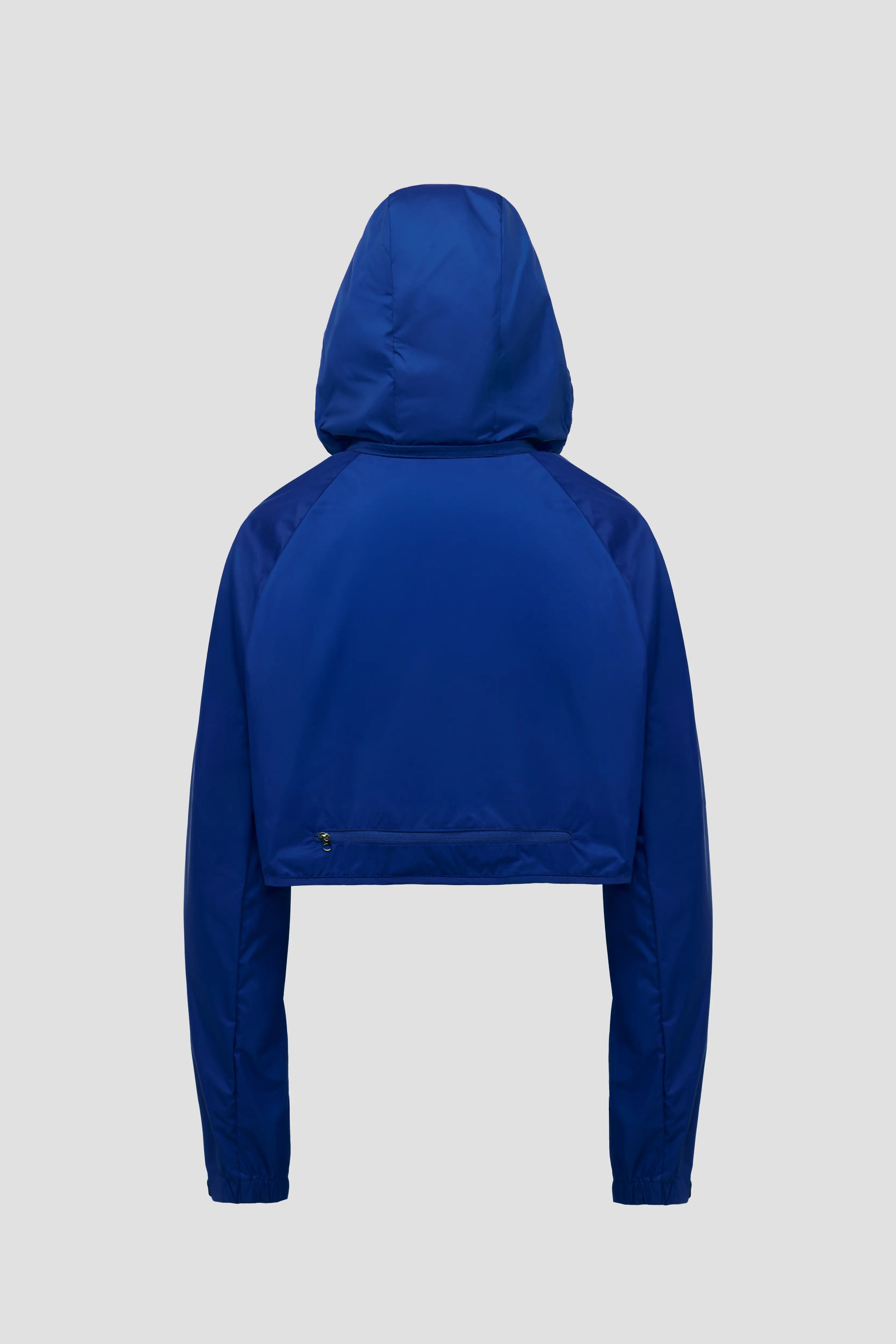 Blu hooded bolero on a light grey background