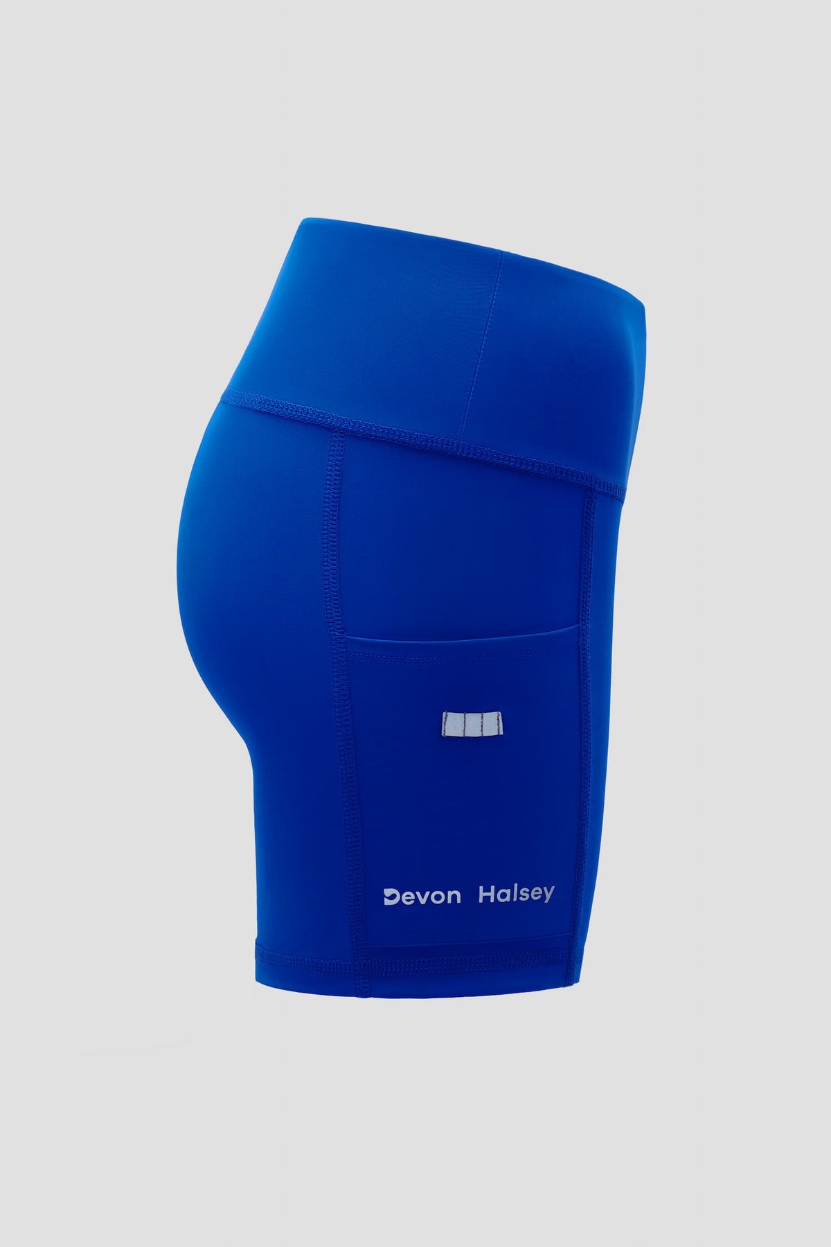 Color:Blu Blue athletic biker shorts with built in compression from the side
