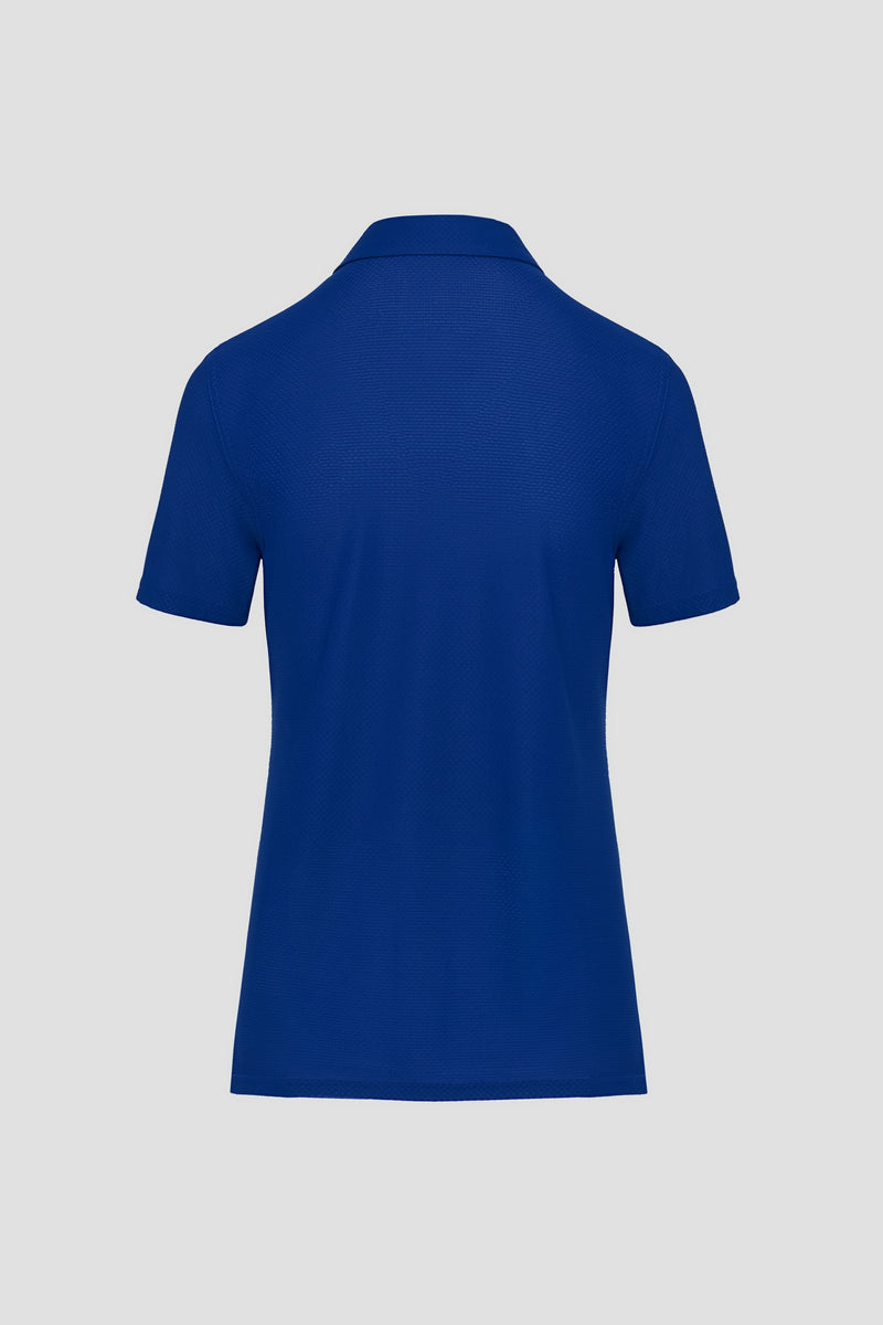 Lightweight blue polo shirt breathable mesh from the back