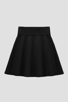 Black a-line knit skirt with waist compression