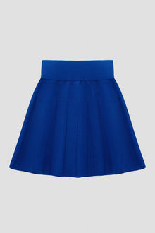 Blue a-line knit skirt with waist compression