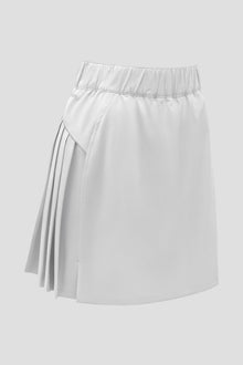 Color:Vapor Grey A vapor grey athletic skort with an elastic waistband and pleated back detail
