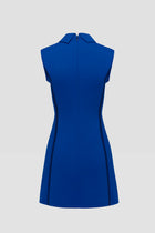 Blue sleeveless golf and tennis athletic dress with a collar back