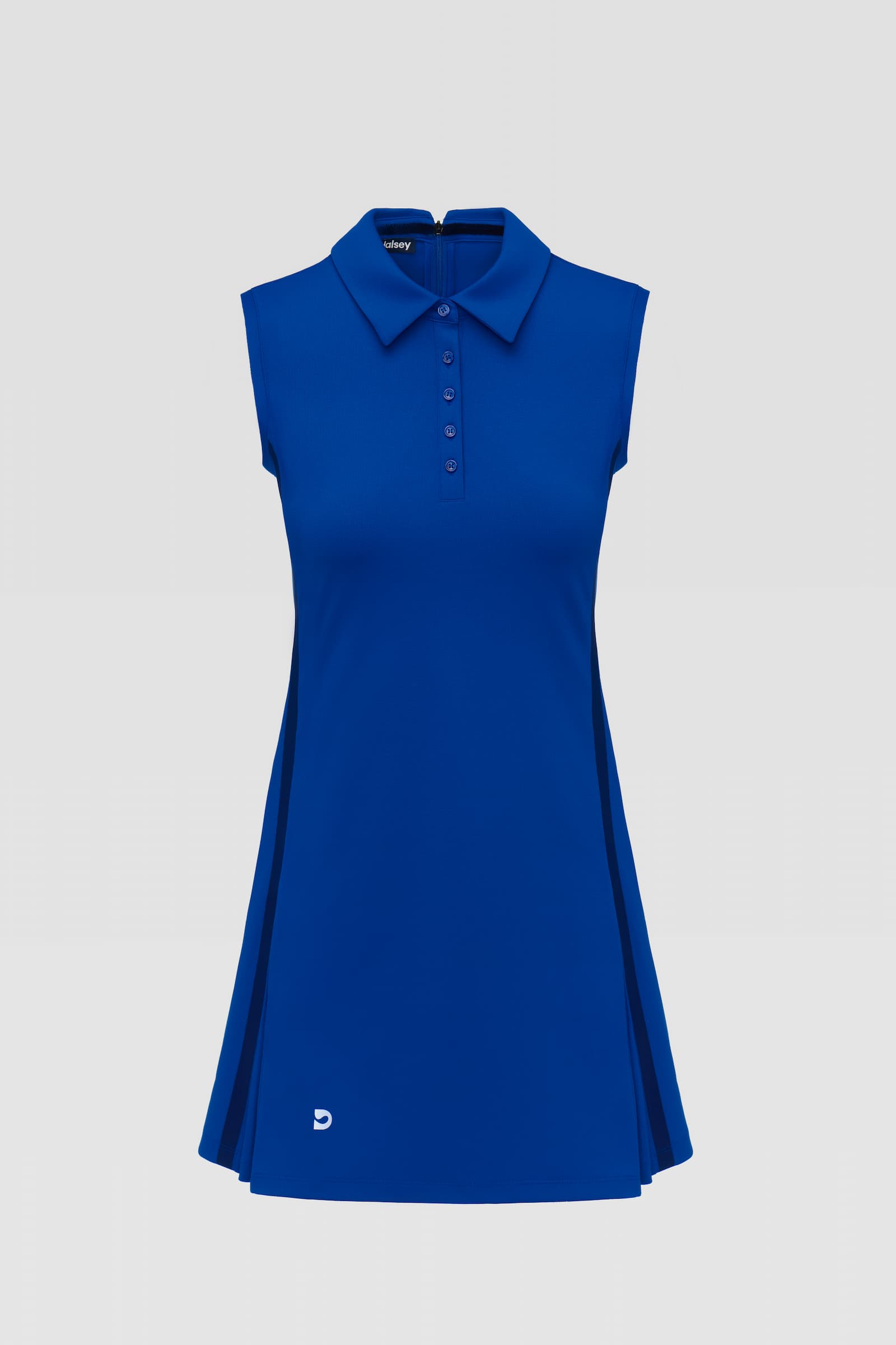 Blue sleeveless golf and tennis athletic dress with a collar