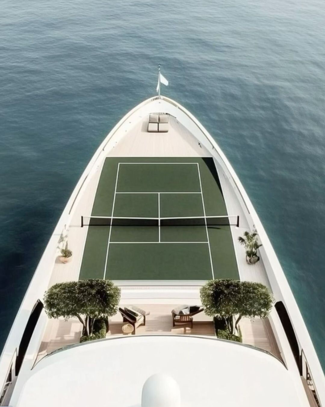 Tennis court on a yacht with ocean background